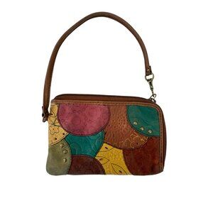 Fossil Genuine Leather Multicolor Patchwork Wristlet Purse Wallet w/ Zip Closure